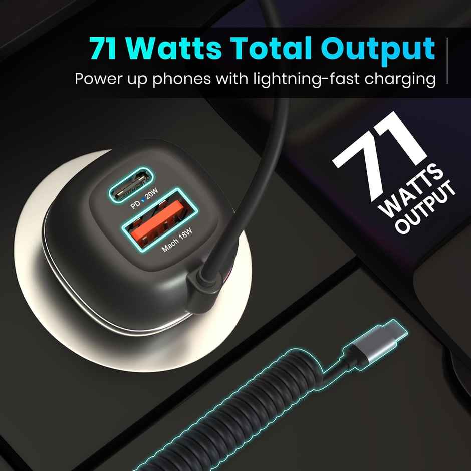 Portronics Car Power 1C 20W Car Charger With Triple Output- Black