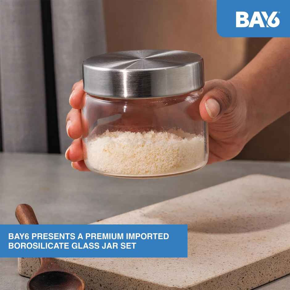 BAY6 Premium Imported Borosilicate Glass Jar - 300 ml - Set of 2