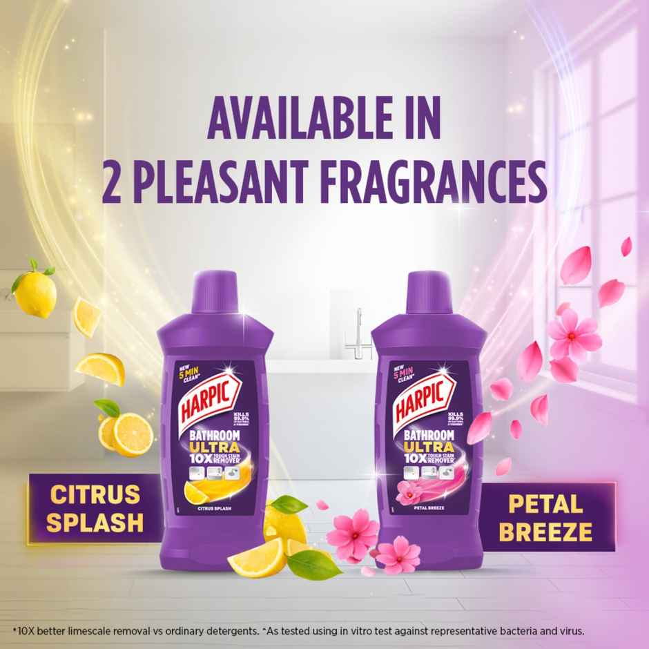 Harpic Original Toilet Cleaner Liquid (600ml) & Harpic Bathroom Ultra 10X Tough Stain Remover Petal (500ml) Combo