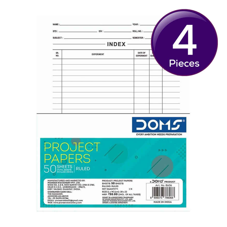 Doms Ruled Sheets - High-Quality Paper | White Combo