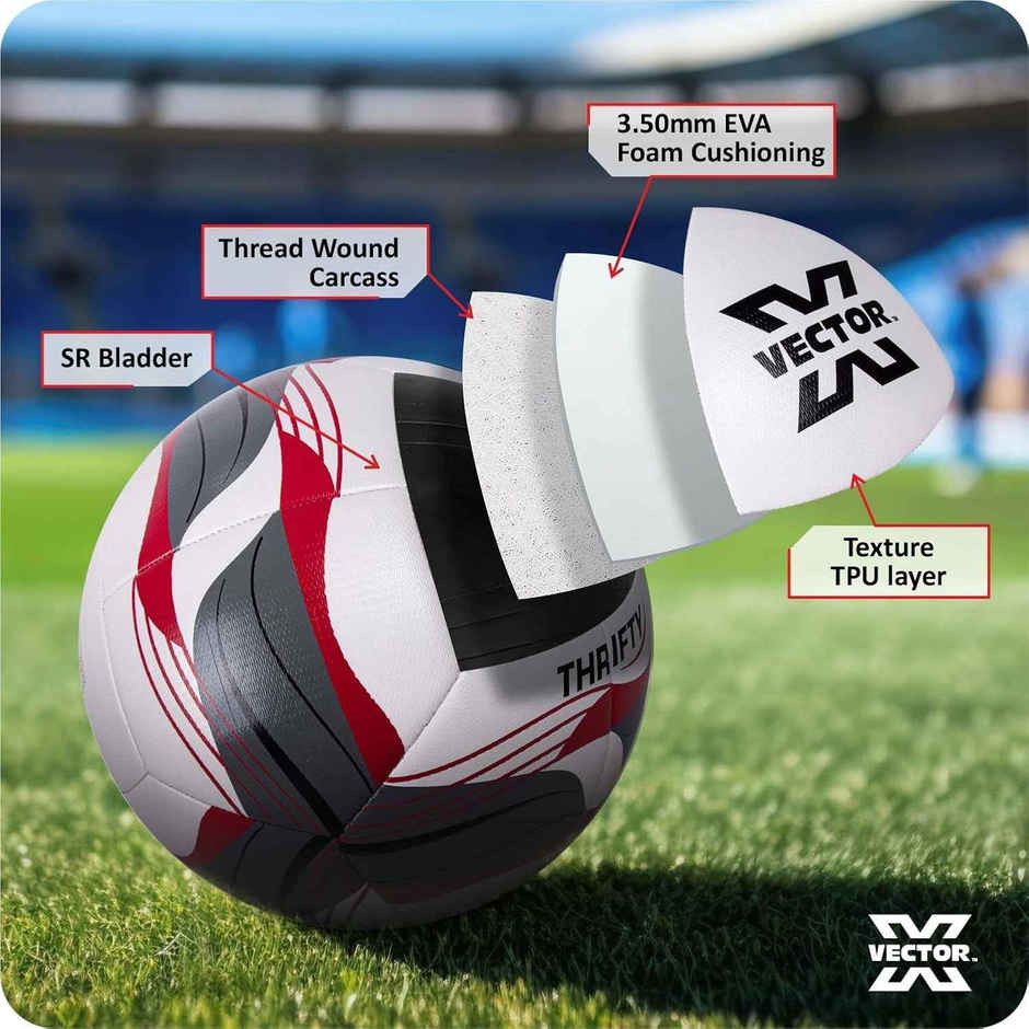 Vector X Thrifty Textured Machine Stitch Football | Size - 5 | White-Red