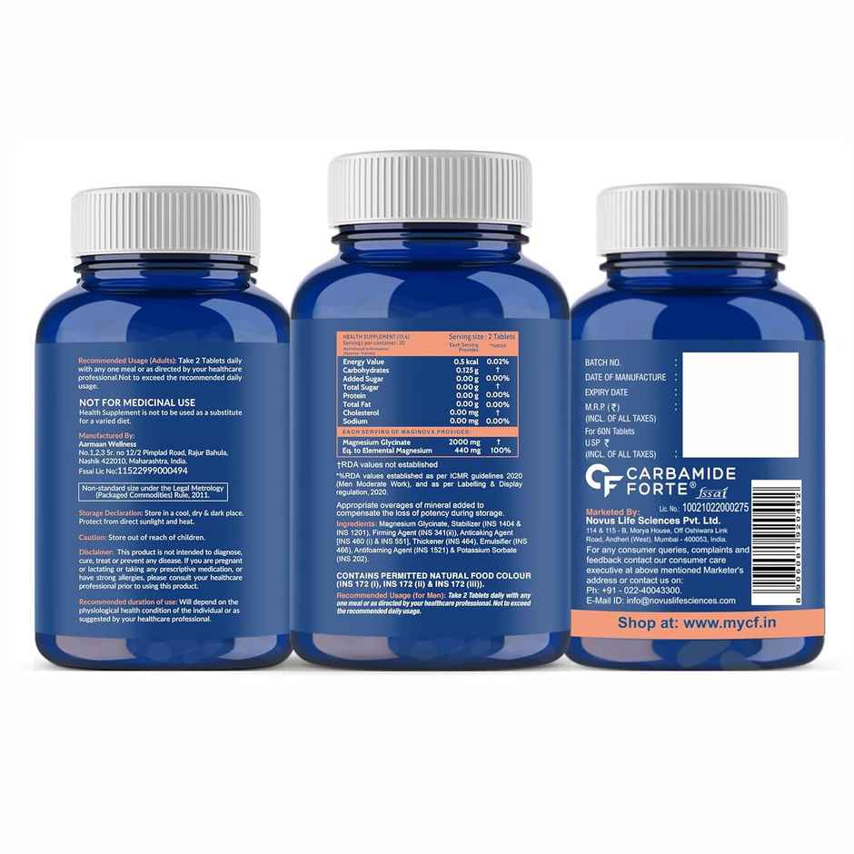 Carbamide Forte Chelated Magnesium Glycinate Supplement 60 Veg Tablets