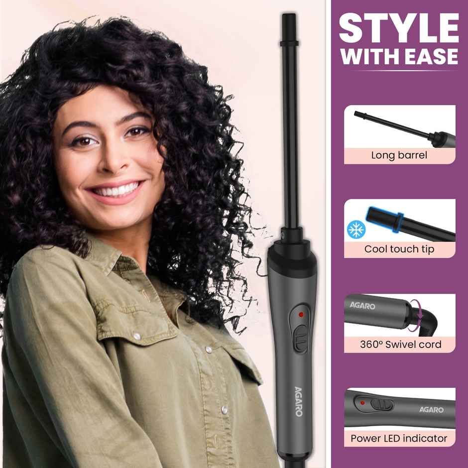 Agaro Hair Curler With 10Mm Barrel, Rod, Tong, Ceramic Coated Plates, Cool Touch Tip, Fast Heating