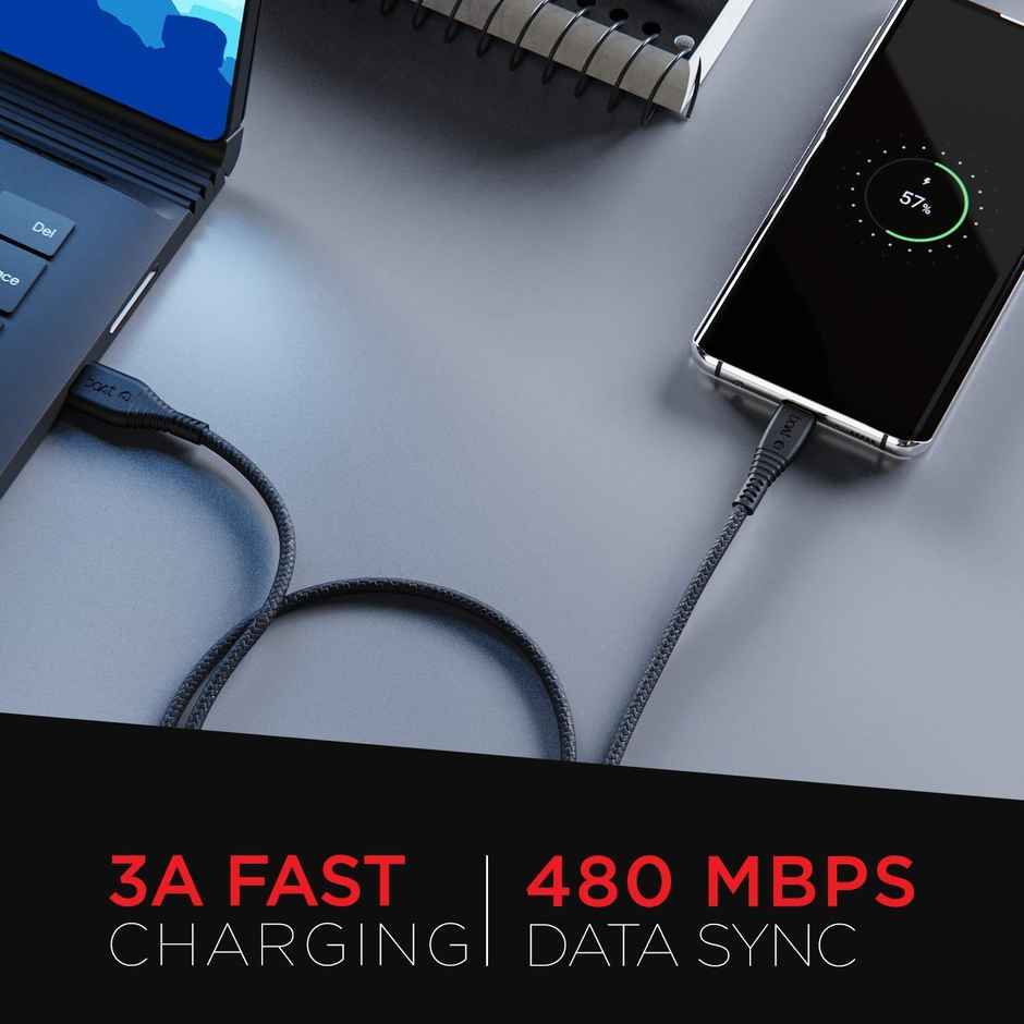 boAt Micro USB Cable 55, 150 cm (1.5 m) Length, 3A Fast Charging, 480mbps Data Transfer, Tangle Free, 10000+ Bends Lifespan, Braided Cable, Universal Compatibility with all Micro USB Devices - Black