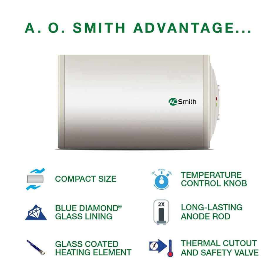 AO Smith HAS-X1-015-RHS Storage 15 Litre Horizontal Water Heater (Geyser)
