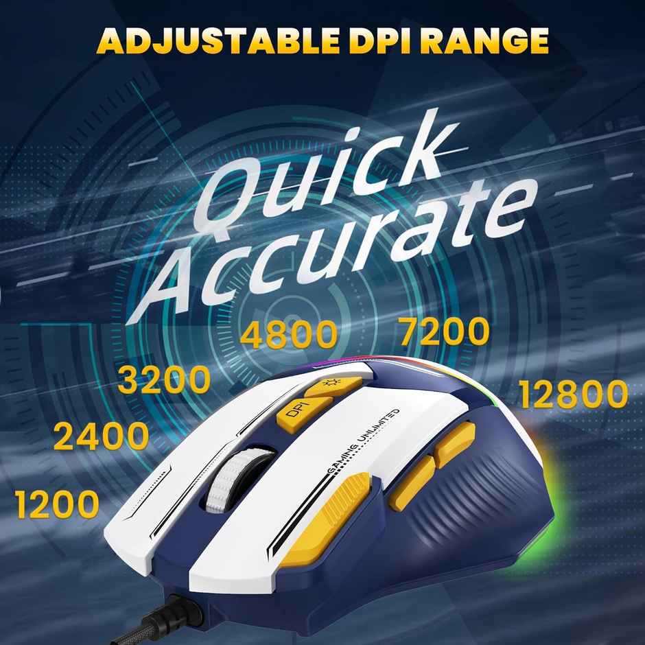 Ant Esports GM333 RGB Wired Ergonomic Gaming Mouse With 1.5M Braided Cable -Black,White,Yellow