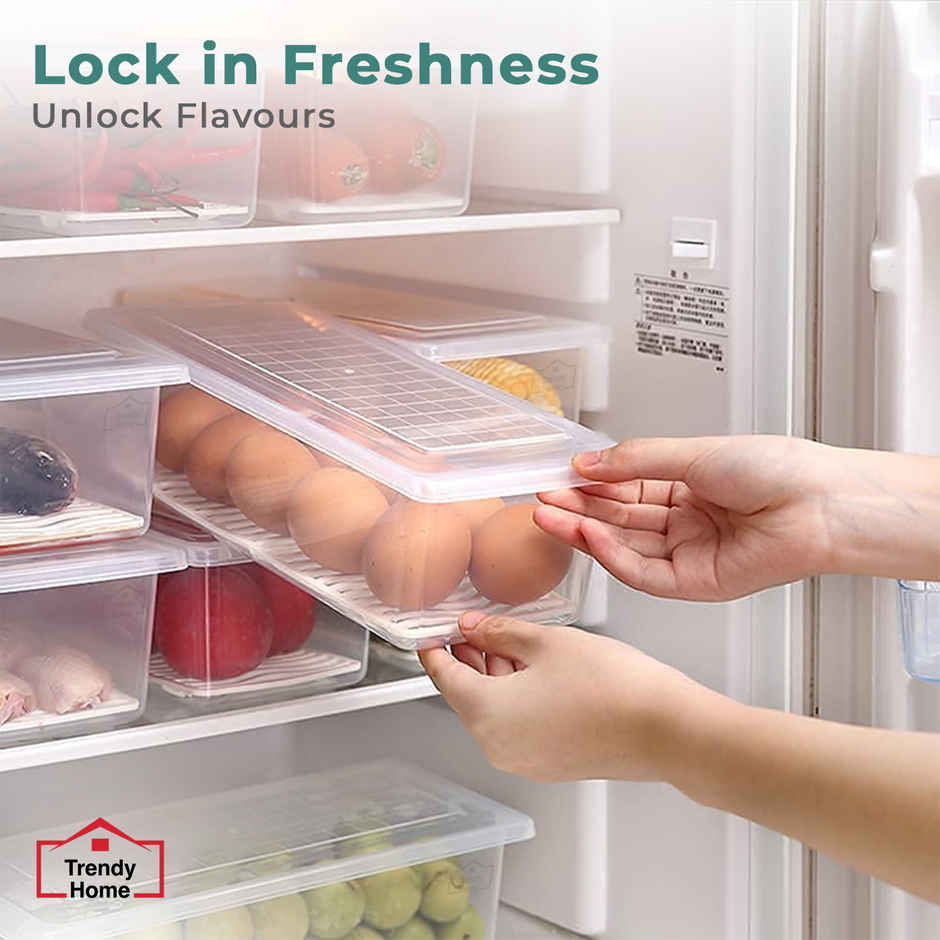 Senego Plastic Food Storage Fridge Airtight Containers With Lid And Drainer | 1.5 L - Transparent