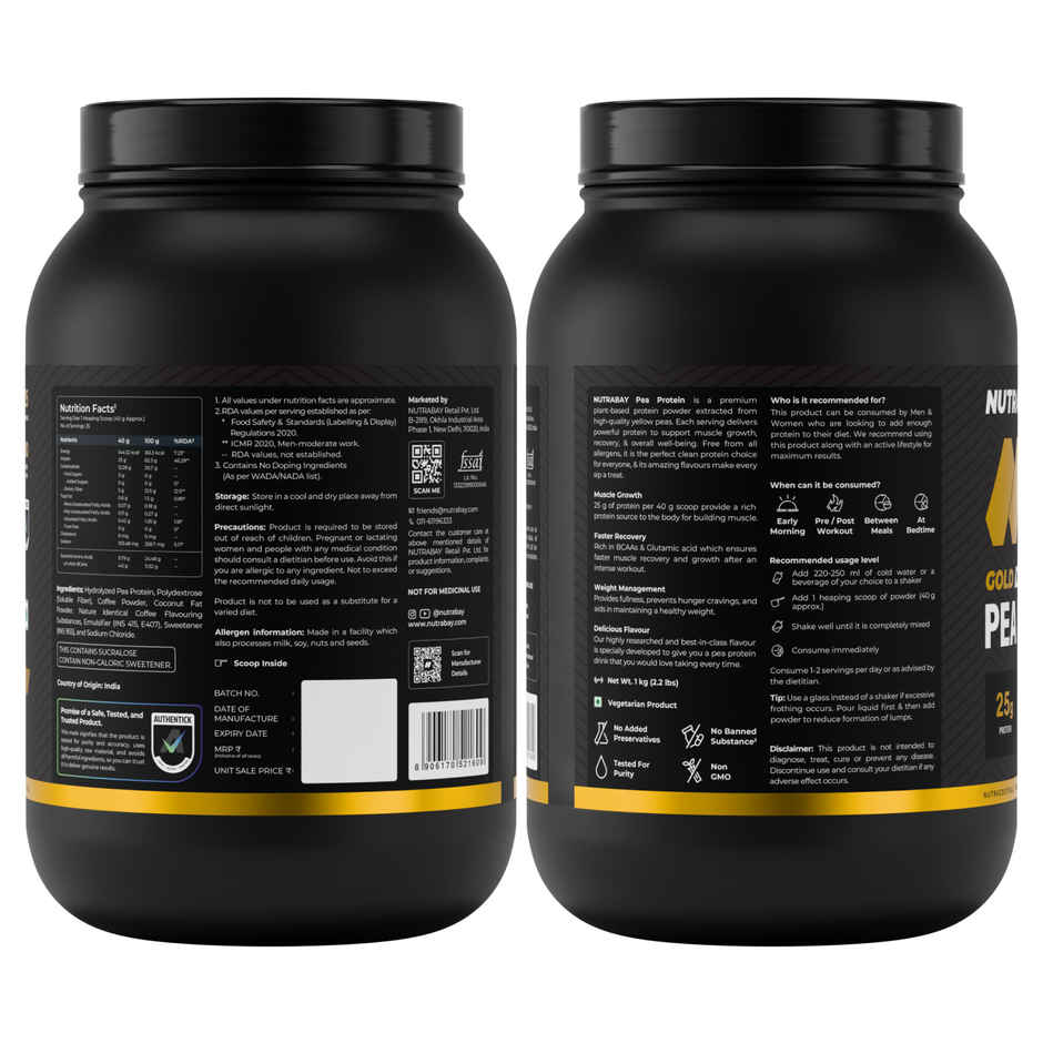 Nutrabay Gold Pea Protein Powder | 25g Pea Protein, 4.6g BCAA | Cold Coffee