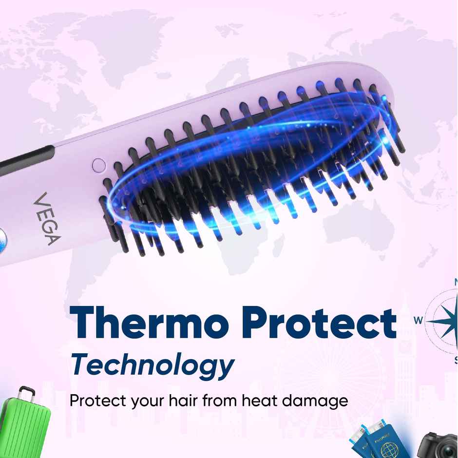 Vega Mini Hair Straightener Brush-Natural Straight in Few Min for Women 2 Heat Settings, (VHSB-05)