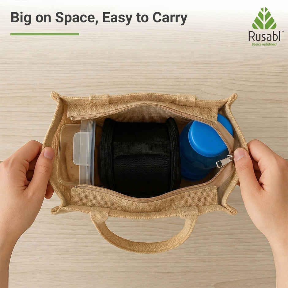 Rusabl Jute Tote Lunch Bag with Zipper