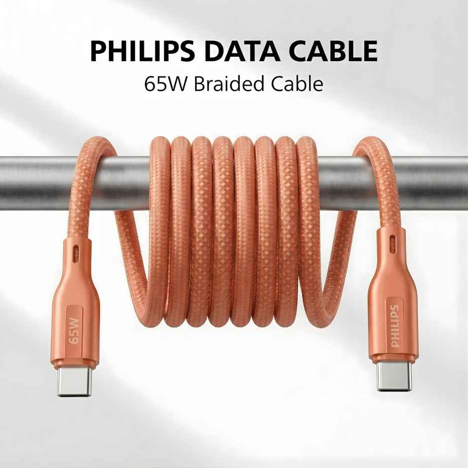 Philips DLC4130CR/94 65W USB Type-C to Type-C Fast Charging Cable | Nylon Braided | 1m
