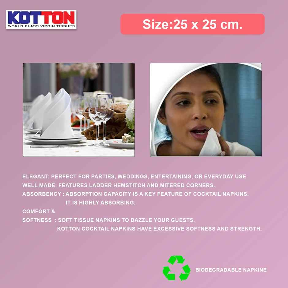 Kotton Multipurpose Napkin | 100% Virgin Pulp-Paper | 25 cm X 25 cm | 100Pcs