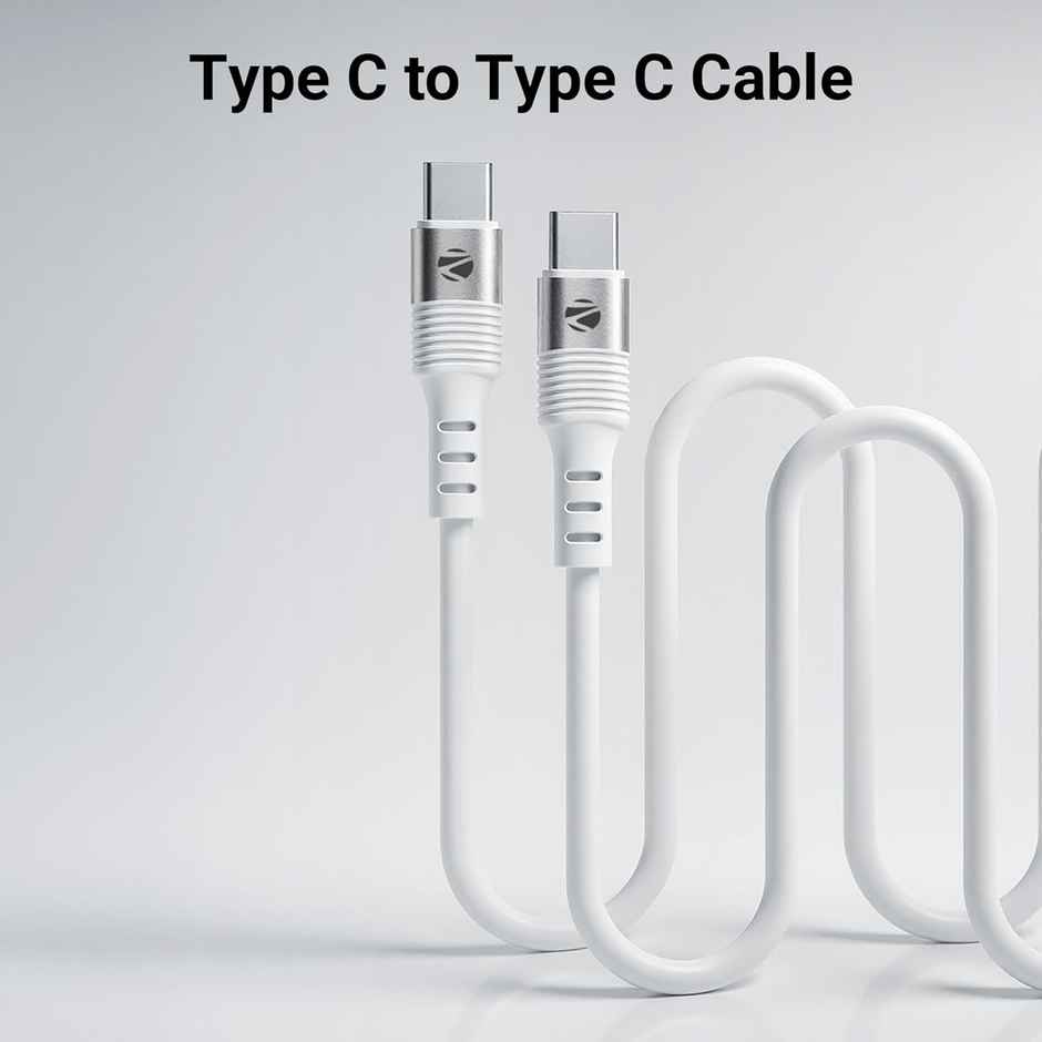 Zebronics Wattz 60CC2 1M Type-C to Type-C Cable, 60W PD, Charge & Sync | White