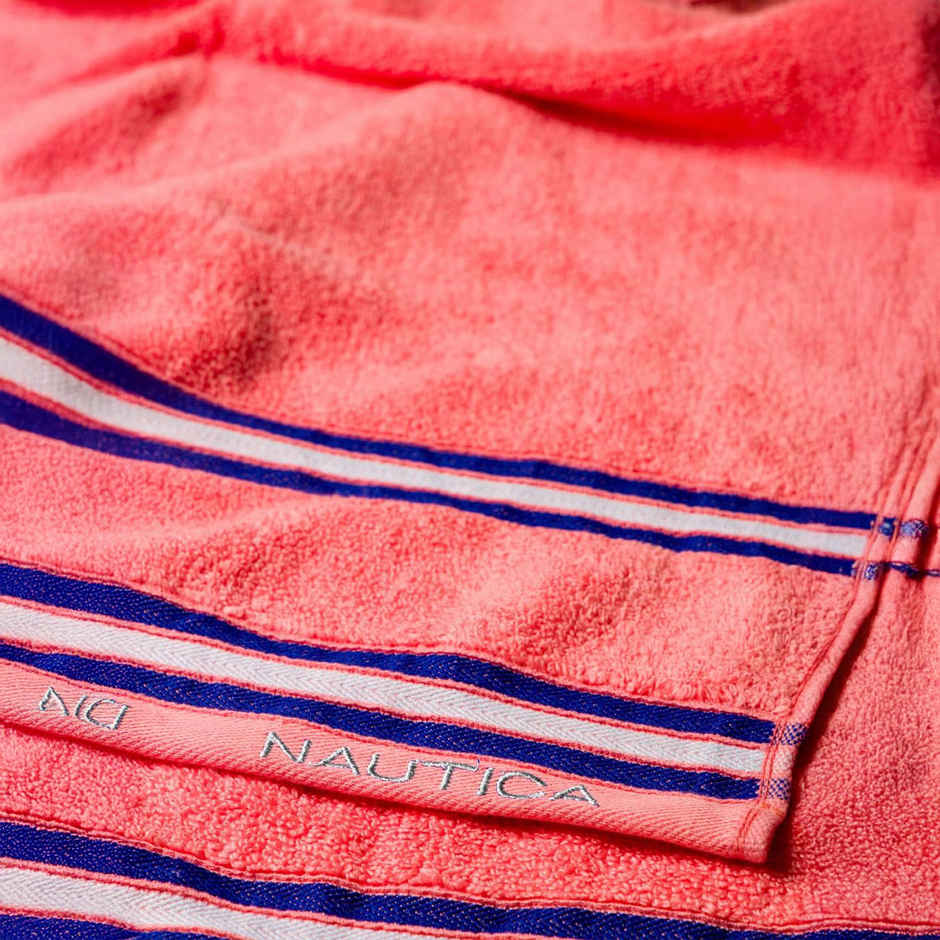 Nautica Super Soft Zero Twist 100% Cotton Towel -1pc Bath Towel | Vintage Crew Stripe Solid-Coral