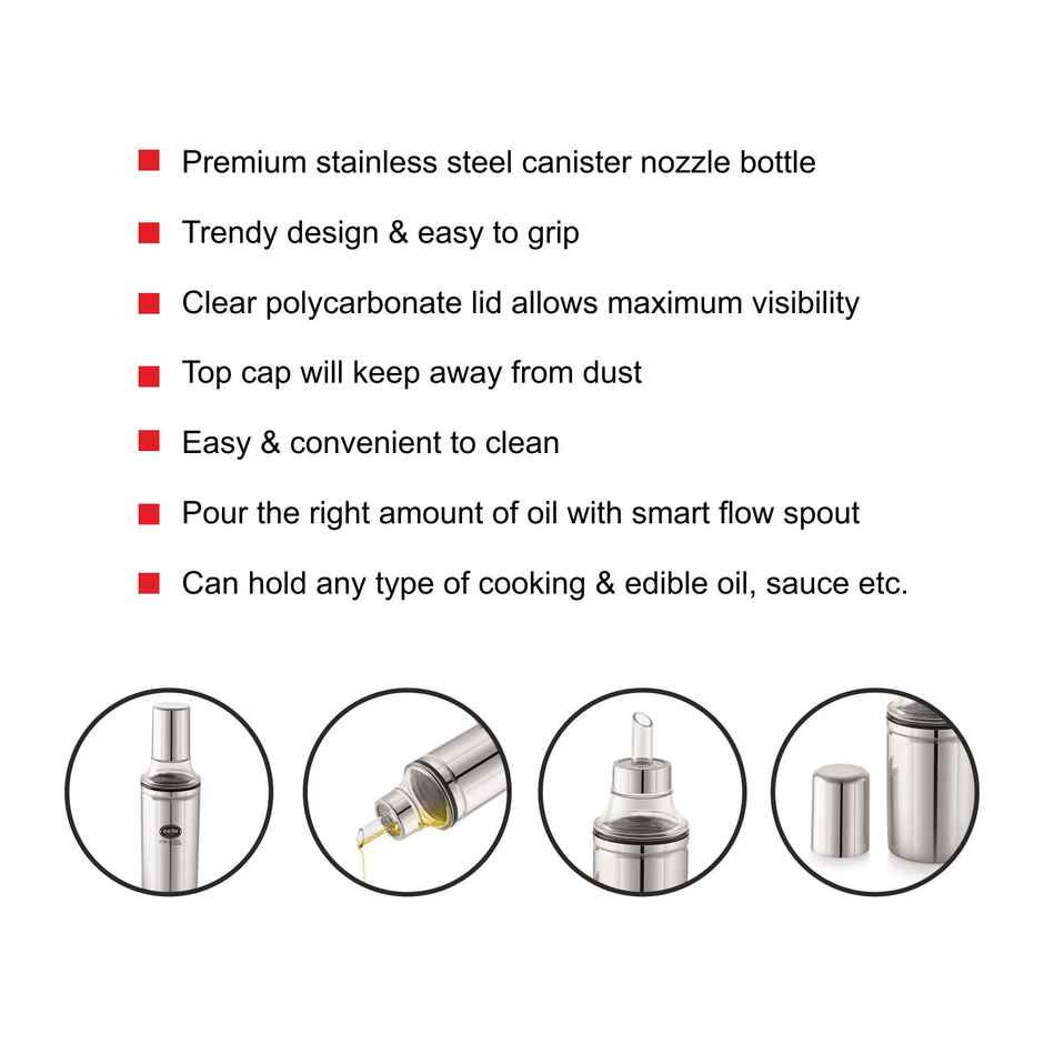 Cello Flavia Stainless Steel Oil Dispenser, 500ML, Silver