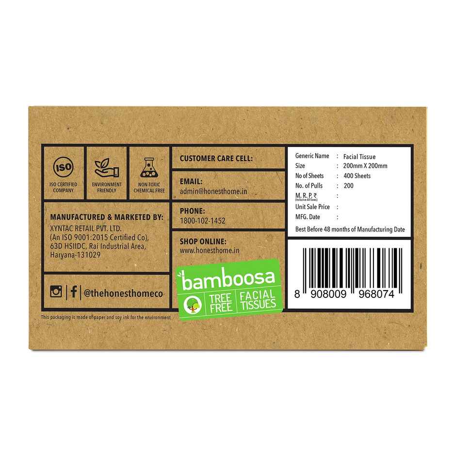 The Honest Home Company Bamboosa Facial Tissue | 2 ply | 200 Pulls | Brown