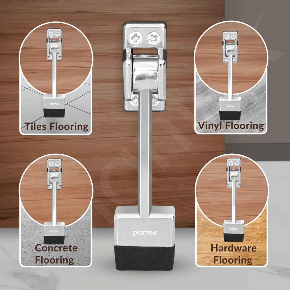 Plantex Gate Stopper with Rubber Grip (Silver Chrome, 5 Inch)