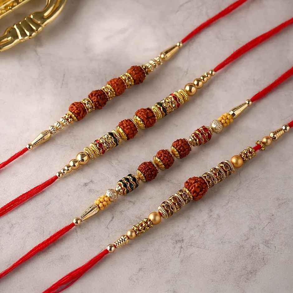 Thread Religious Rudraksha Rakhi Squad with Roli Chaawal Pack (Voylla)