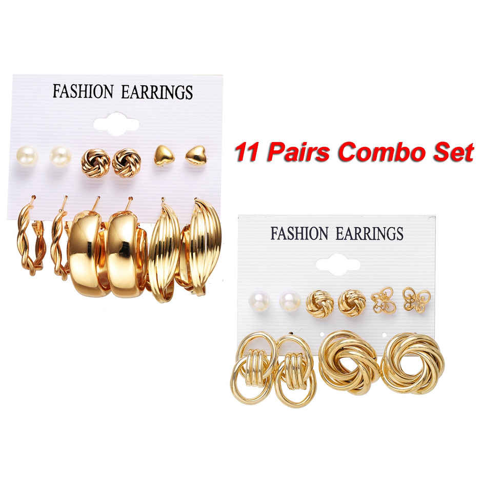 Shining Diva Fashion 11 Pairs Combo Set Stylish Hoop Stud Earrings for Women and Girls | 14949er