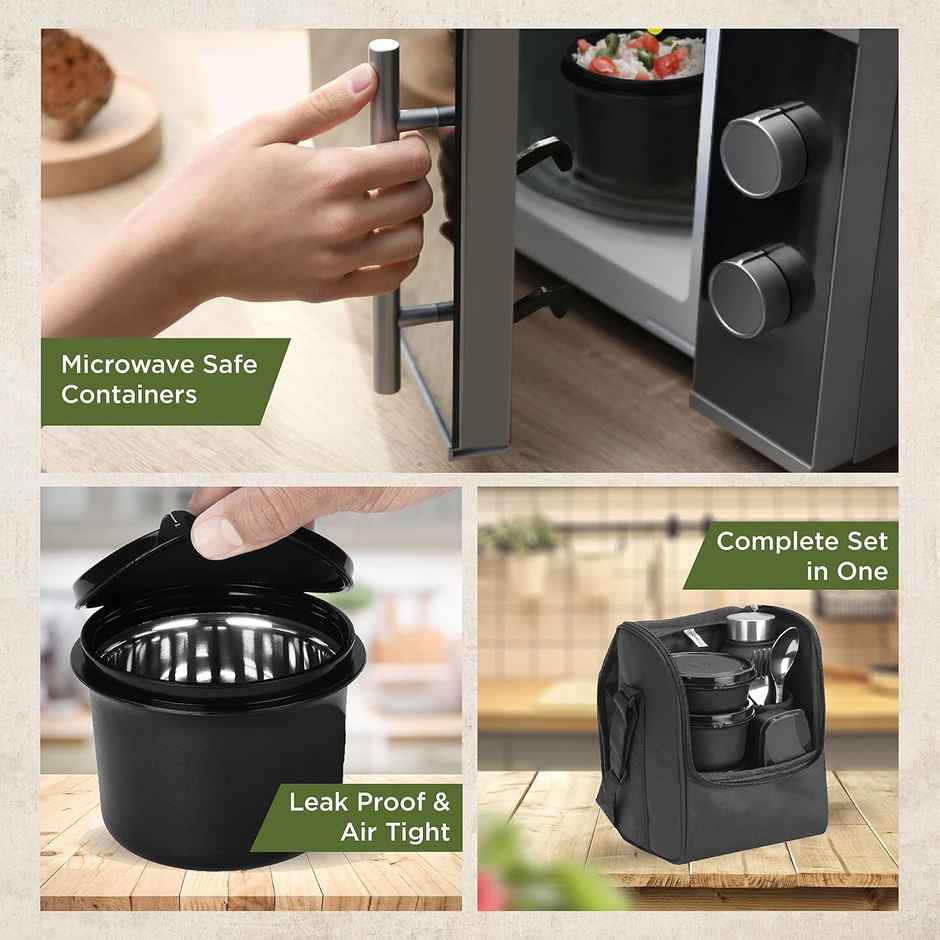 Oliveware Teso Pro Lunch Box With Steel Cutlery - Black