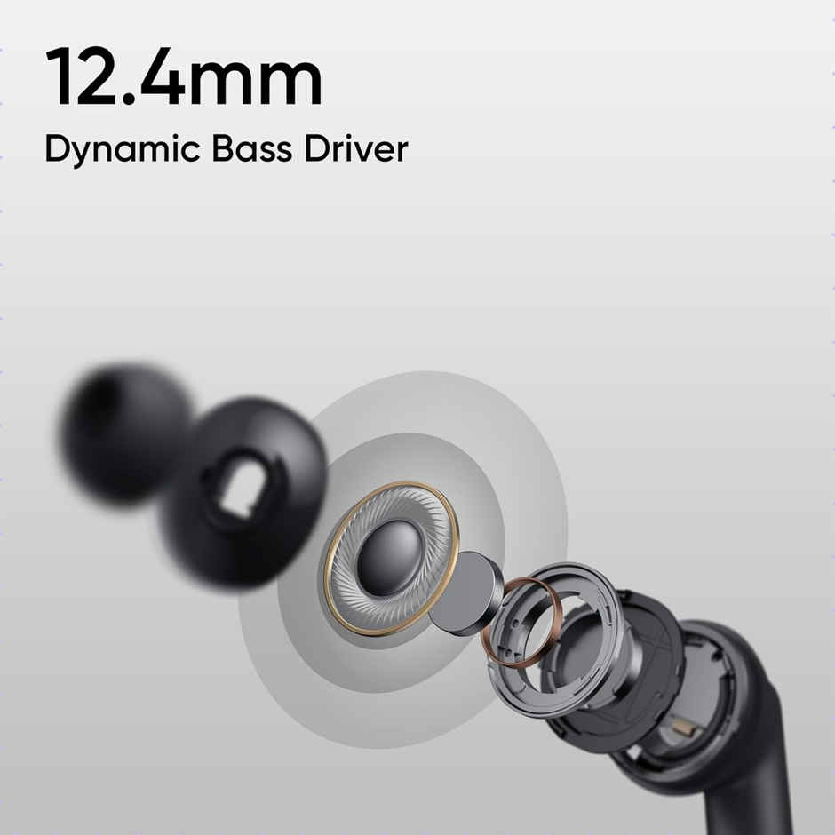Realme Buds T310 in-Ear TWS Earbuds with 46dB Hybrid ANC, 360 Degree Spatial Audio, 12.4mm Dynamic Bass Driver, Upto 40Hrs Battery and Fast Charging - Vibrant Black