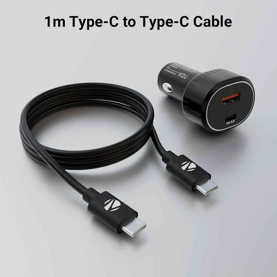 Zebronics CC52 52W Car Charger, Dual USB & Type-C, 1m Type-C Cable, Rapid Charge | Black