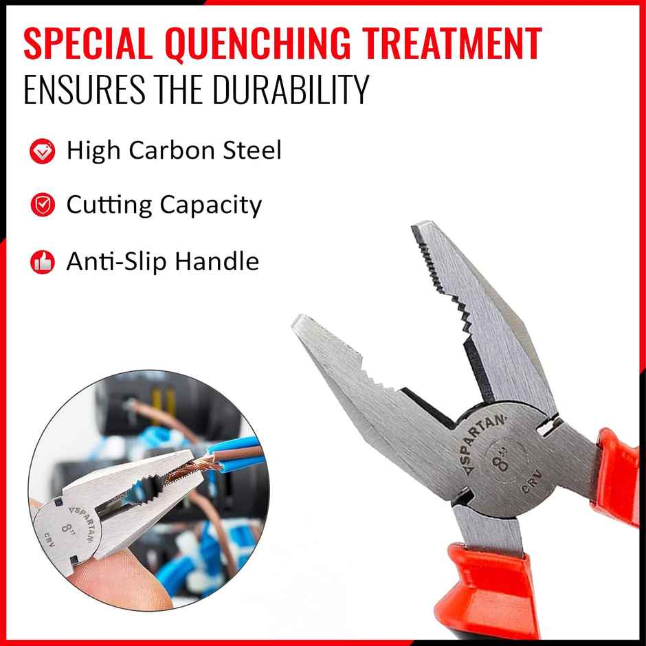 Spartan Combination Plier | Heavy Duty Cutter | Electrical DIY | Red Black