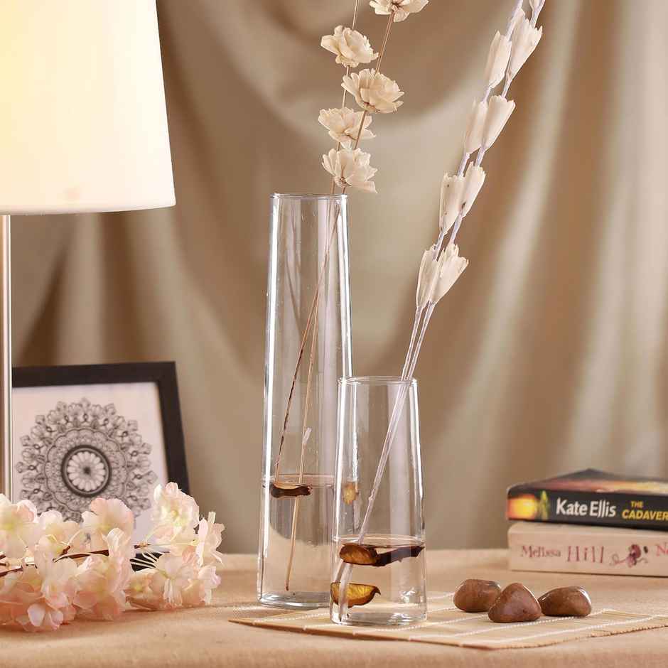 Tied Ribbons Set Of 2 Decorative Glass Vase Without Flowers