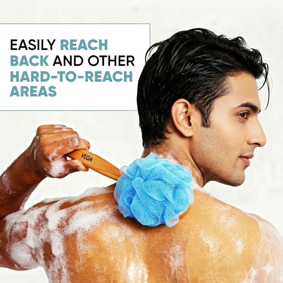 VEGA Soft Bristle Bath Brush With Ergonomic Handle | Plastic | Color May Vary