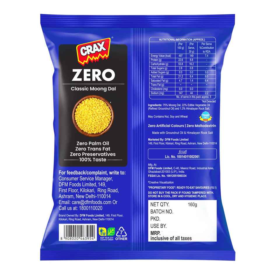 Crax Zero No Palm Oil Moong Dal Namkeen Snacks with Himalayan Rock Salt