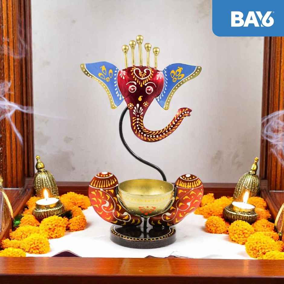 Decorative Ganesh Candle Holder | Multicolour | Artistic | Metal | Bay6