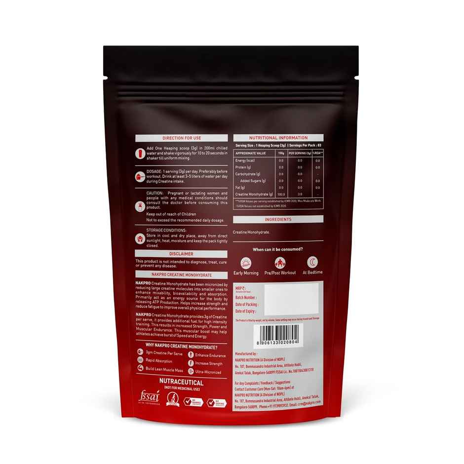 Nakpro Micronised Creatine Monohydrate Powder (Unflavoured)