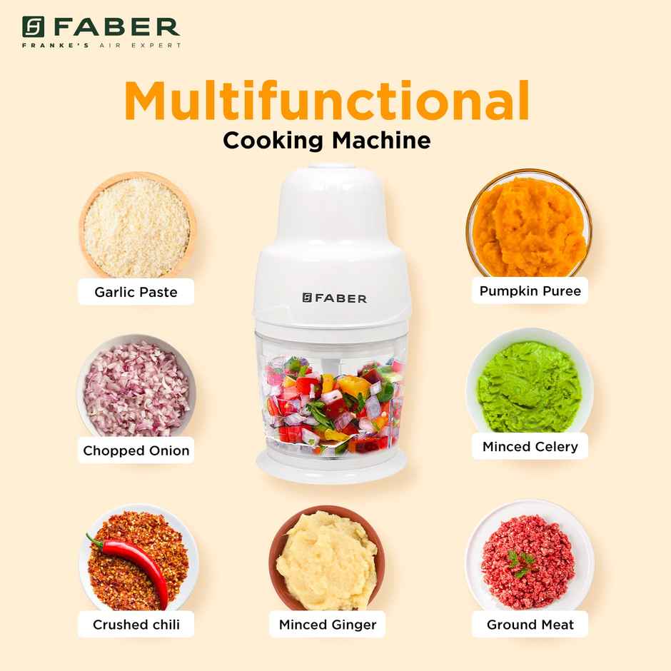 Faber PRO 250W Chopper 500 ml | 2 Blades, Whisking Blade Attachment,Spatula | BPA Free Plastic, White