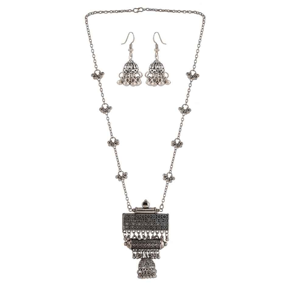 Shining Diva Fashion Stylish Traditional Oxidised Silver Necklace Jewellery Set for Women | 13118s