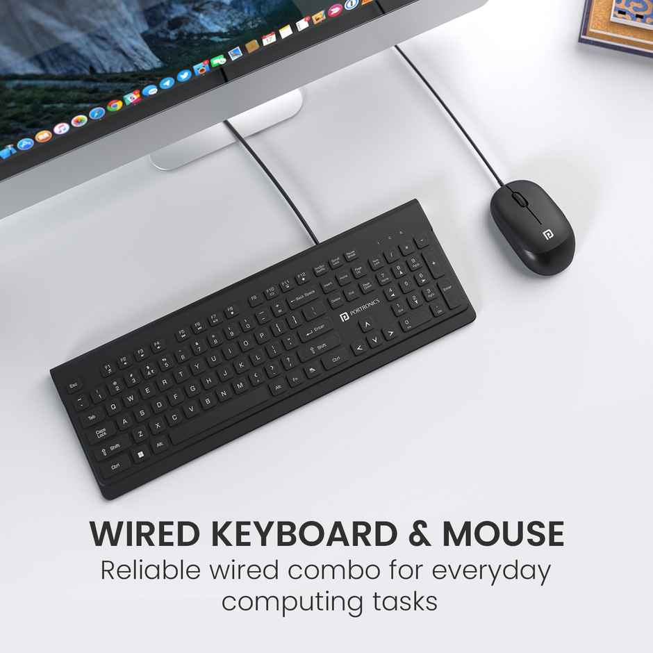 Portronics Keytonic Wired Keyboard & Mouse Set with High Precision Optical Mouse | 104 Keys - Black