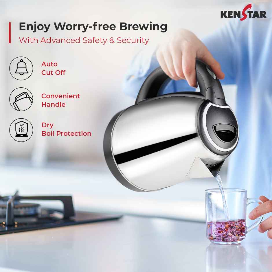 Kenstar Estella Electric Kettle | 1.6 L Capacity | 1350 W | Stainless Steel Body | Silver