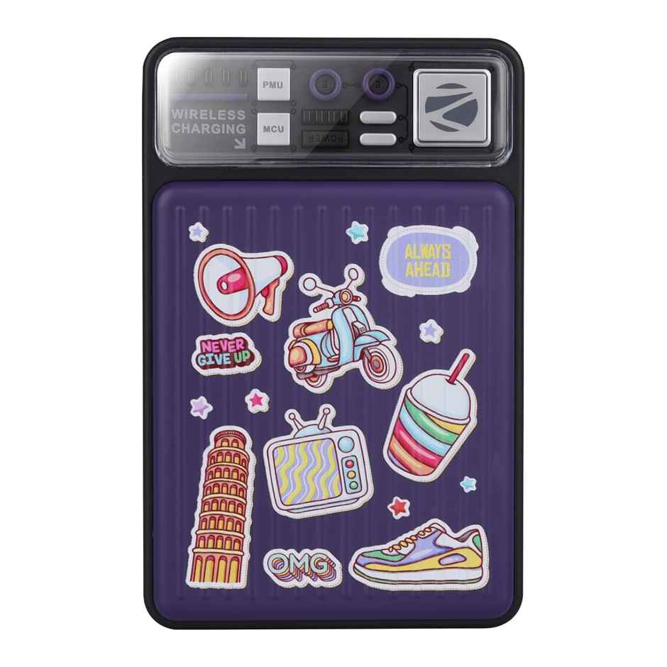 Zebronics MW65 Wireless Power Bank, 10000 mAh, Rapid Charge, Wireless Charging Pad, Type C PD (FUN PURPLE)