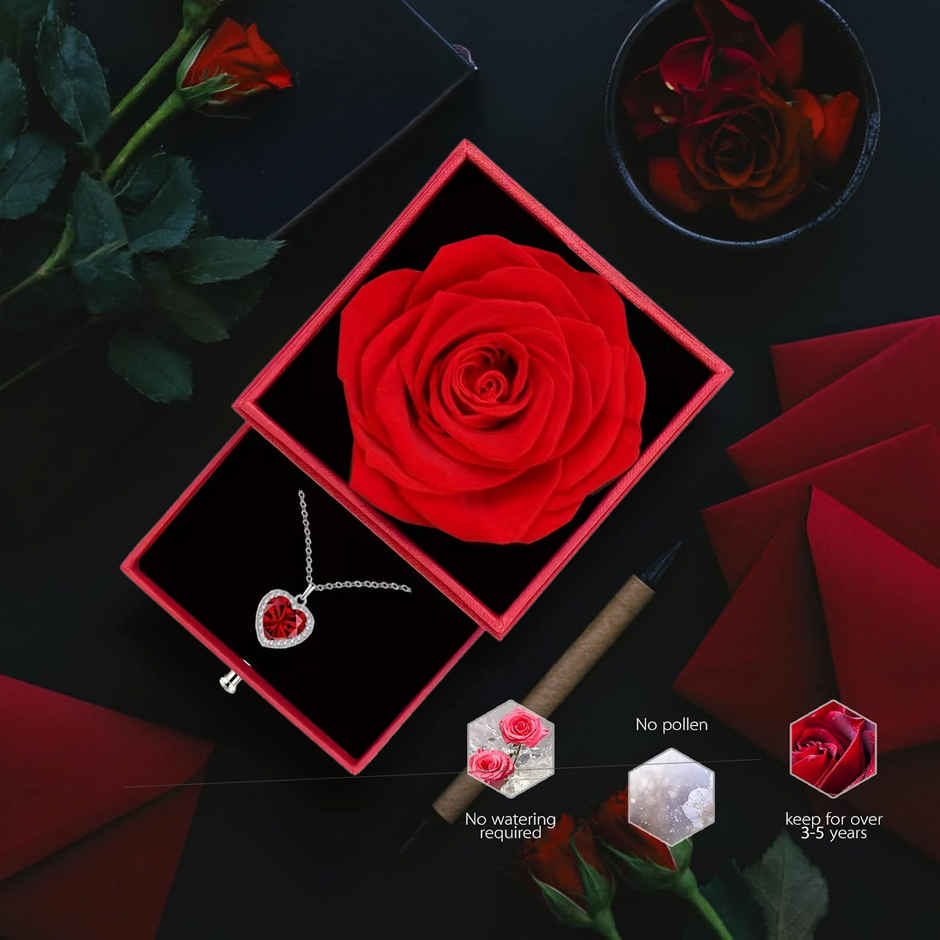 Eternal Rose Gift Box with Heart Necklace Jewelry Set | Party Propz