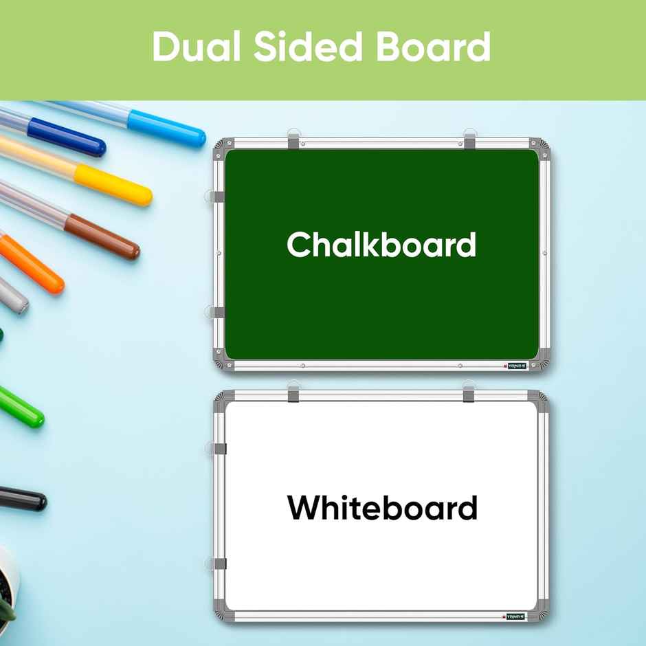 Yajnas Double-Sided Whiteboard & Chalkboard | 1.5 x 2 Ft | For Study, Home & Office Use