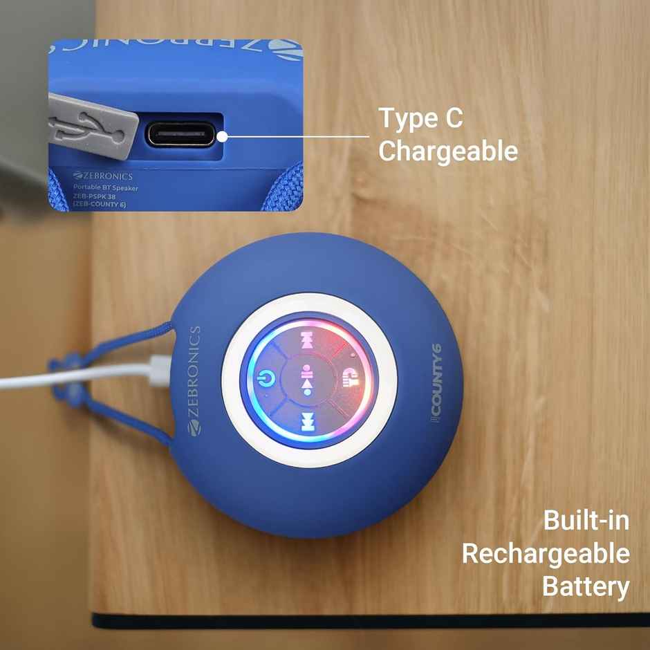 Zebronics County 6 BT Speaker | 3W | Upto 12Hrs | BTv5.3 | TWS | Compact Design | Carry Loop | Blue