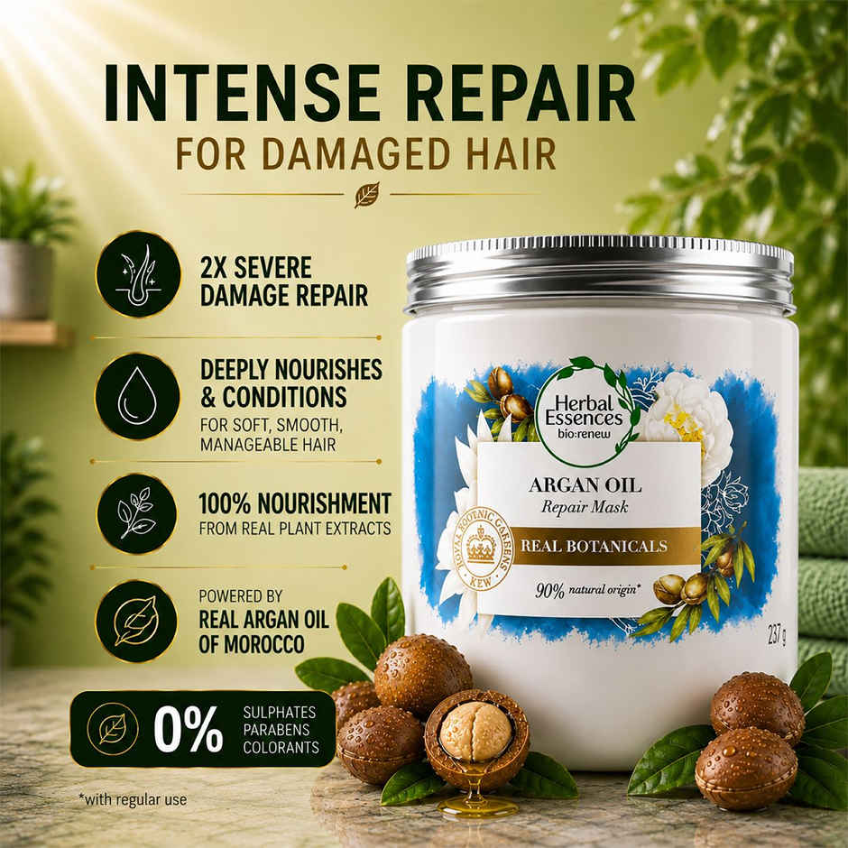 Herbal Essences, Argan Oil Hair Mask, Sulfate Free, For Damaged Hair