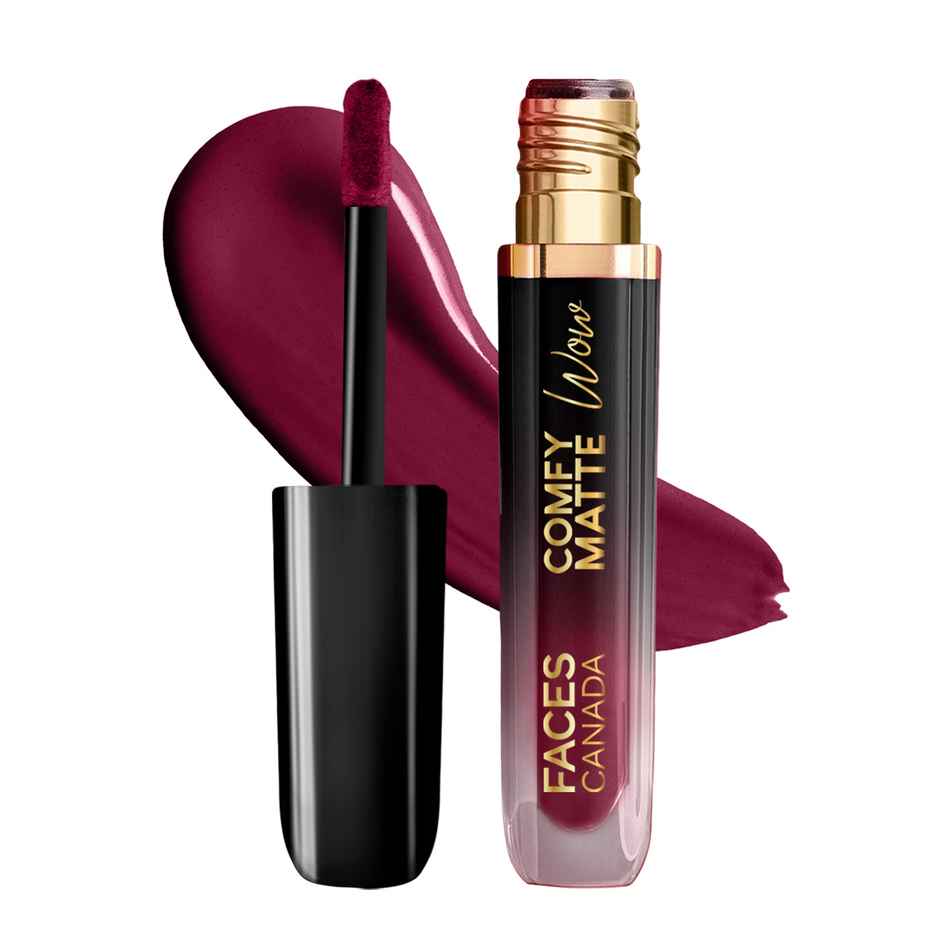 Faces Canada Comfy Matte Wow Liquid Lipstick | Plum Passion 04, One Swipe Application