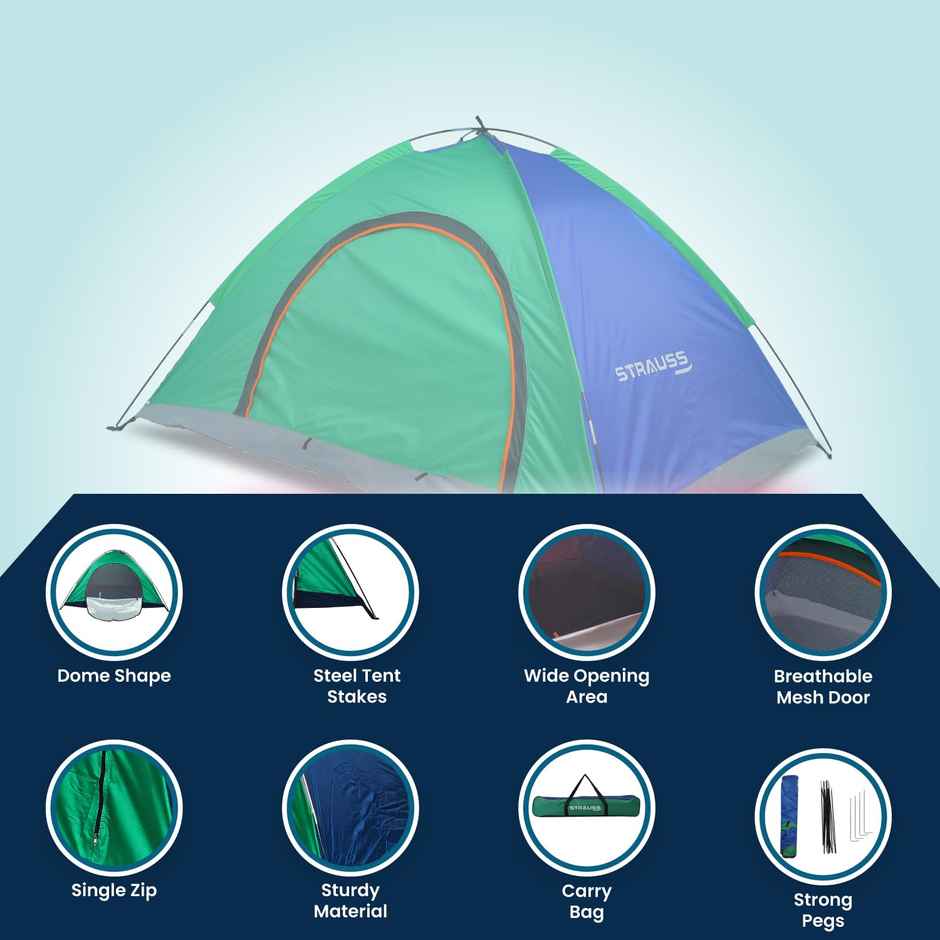 Strauss Portable Waterproof Camping Tent, 4 Persons (Multi Color)