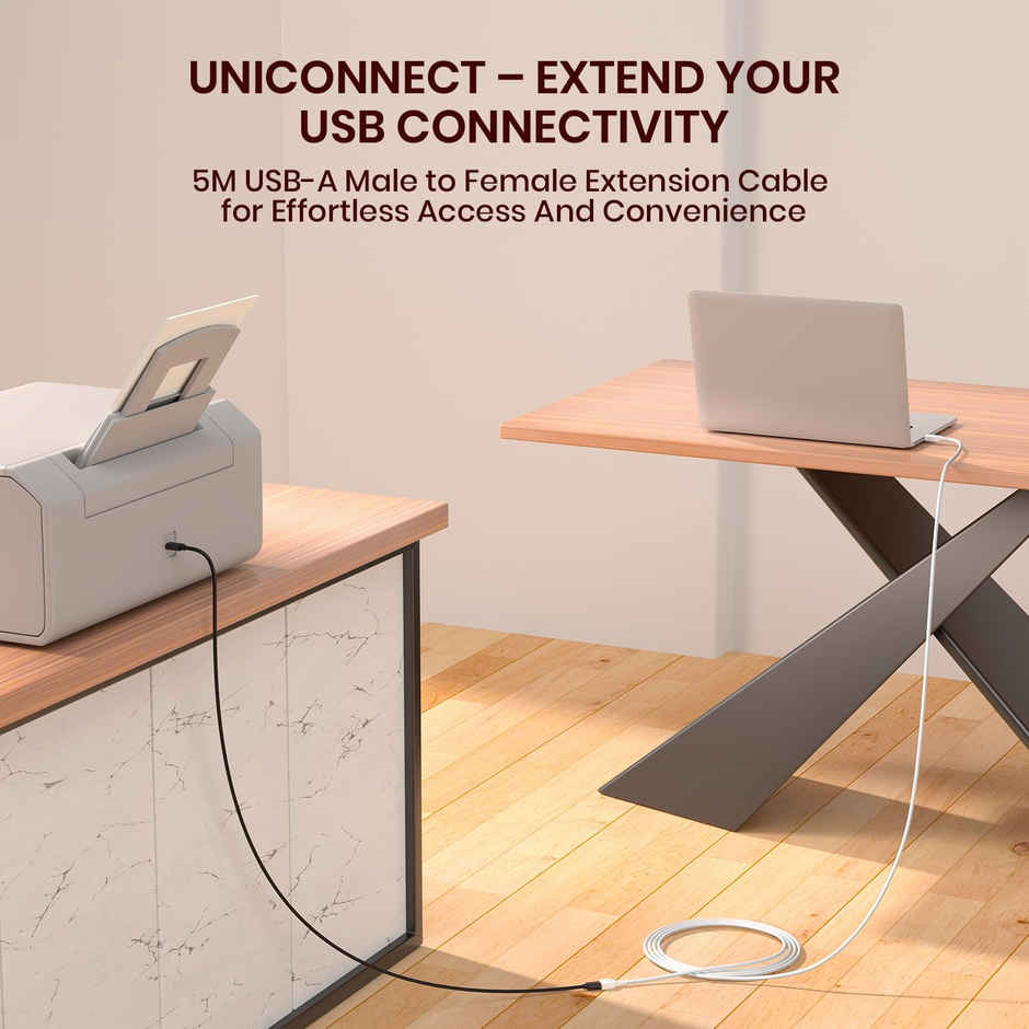 Portronics Uniconnect | USB Extension Cable | White - 5 m