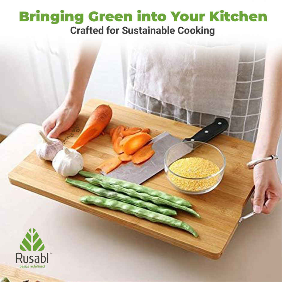 Rusabl Bamboo Chopping Board - BPA Free, Eco-Friendly, Anti-Microbial | Large - 34 x 24 cm)