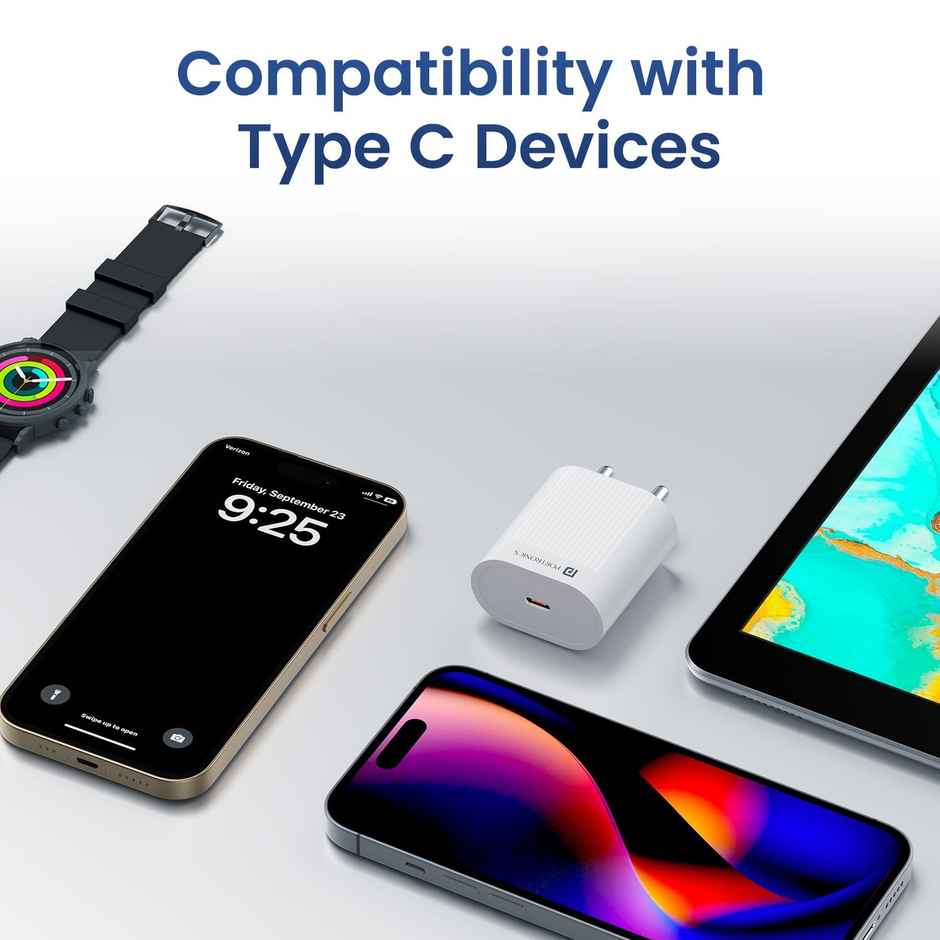 Portronics 45W Adapto 45A Type-C Super Fast Charging Adapter | Best for iPhone, Samsung | White