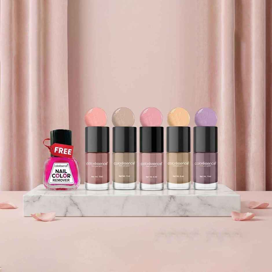 Coloressence Naturally Yours Nail Paint Kit | Free Remover|Glossy Finish|Quick Dry|Chip-Resistant