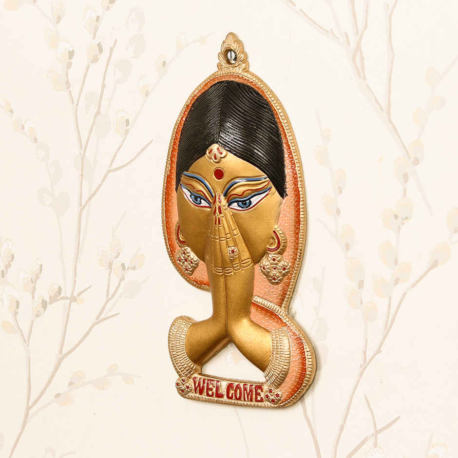 eCraftIndia Colorful Metal Welcome Namaste Lady Door Metal Wall Hanging Decorative