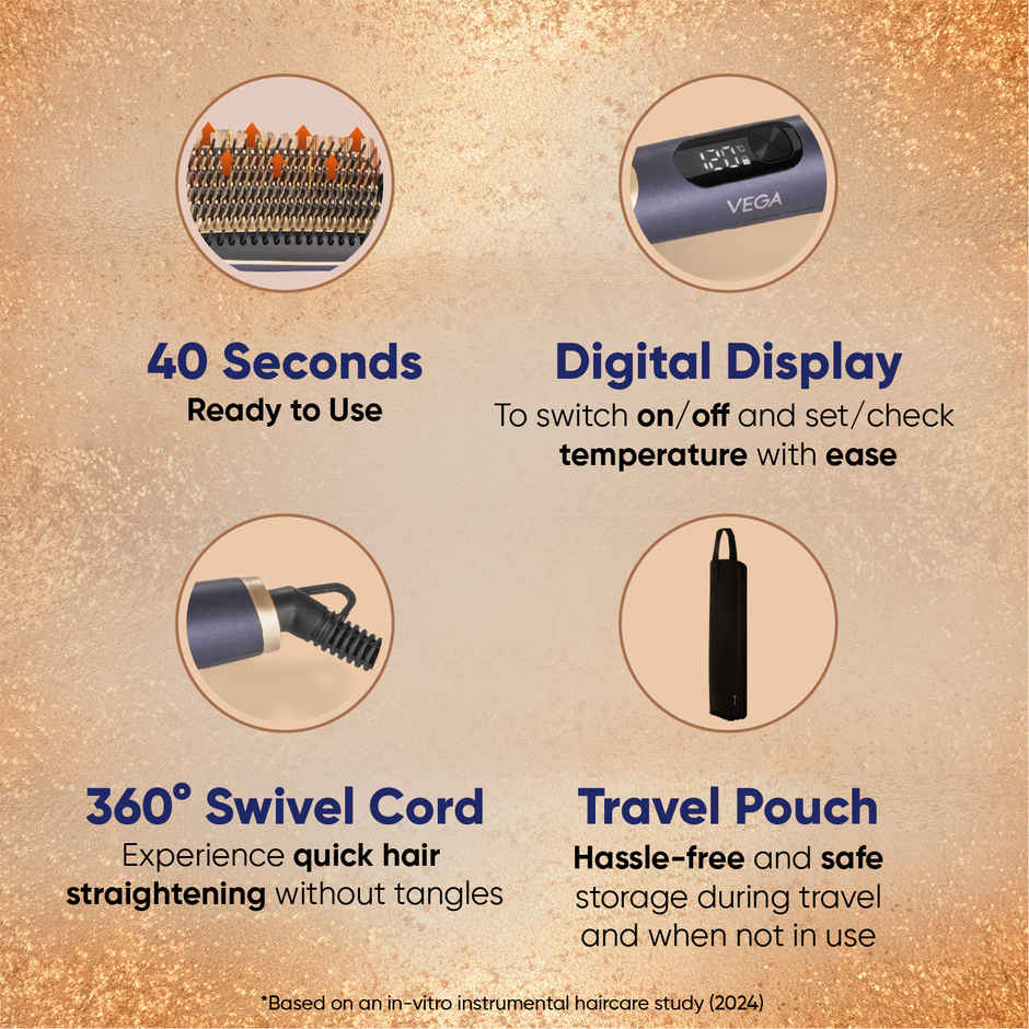 Vega Litstyle L1 Hair Straightener Brush with Up to 12 Hrs Straightening Effect, (VHSB-06)