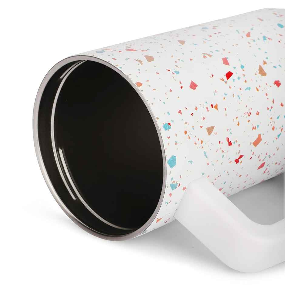 House of Quirk Stainless Steel Tumbler with Handle & Lid, 2 Straws | Cream Paint - 1200 ml